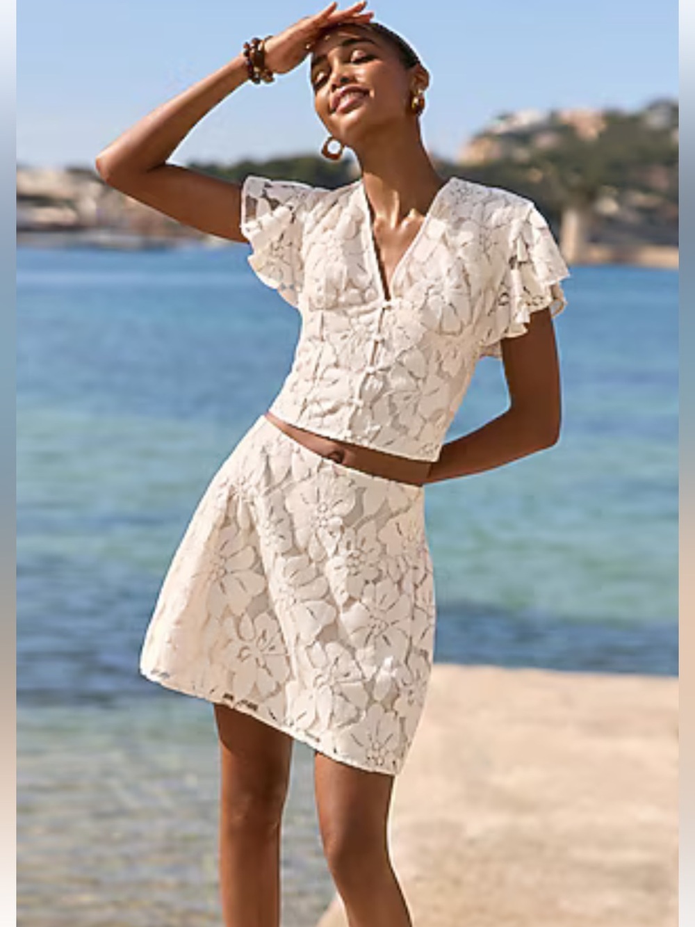NWT🌷EXPRESS Lace Floral V-Neck Flutter Sleeve Top & Mini Skirt - Picture 15 of 15